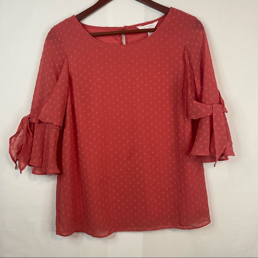 LC LAUREN CONRAD Coral Blouse 3/4 Sleeve Ruffle Sleeve Size Extra Small